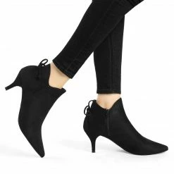 Allegra K Women's Pointed Toe Kitten Heel Ankle Booties Shoes