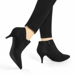 Allegra K Shoes Women's Pointed Toe Kitten Heel Cutout Ankle Boots