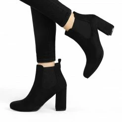 Allegra K Women's Round Toe Chunky High Heels Ankle Chelsea Boots Shoes
