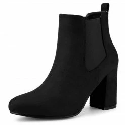Allegra K Women's Round Toe Chunky High Heels Ankle Chelsea Boots Shoes