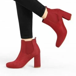 Allegra K Women's Round Toe Chunky High Heels Ankle Chelsea Boots Shoes