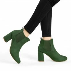 Allegra K Women's Round Toe Chunky High Heels Ankle Chelsea Boots Shoes