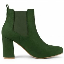 Allegra K Women's Round Toe Chunky High Heels Ankle Chelsea Boots Shoes