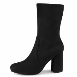 Allegra K Women's Rounded Toe Block Heel Foldable Ankle Boots Shoes
