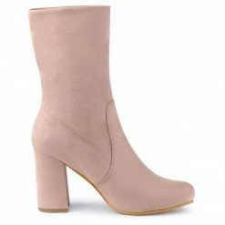 Allegra K Women's Rounded Toe Block Heel Foldable Ankle Boots Shoes