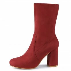 Allegra K Women's Rounded Toe Block Heel Foldable Ankle Boots Shoes