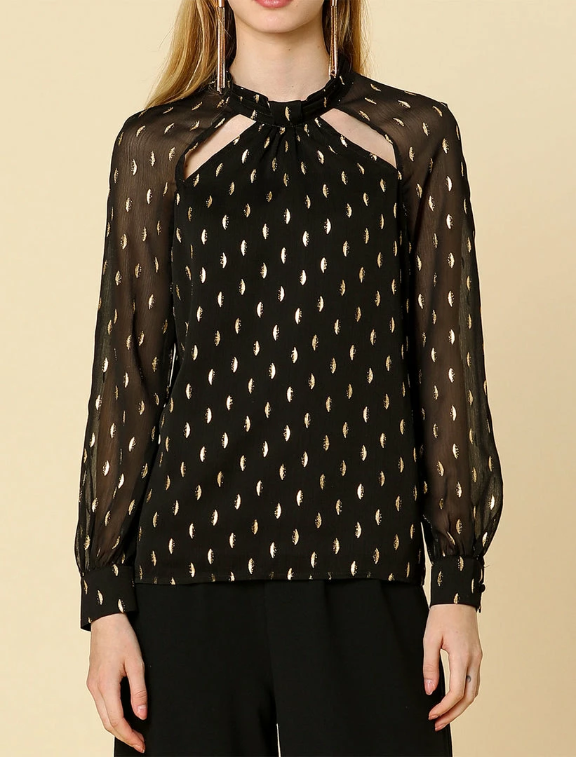 Allegra K Cut Out Long Sleeve Chiffon Blouses With Stand Collar In Metallic Dots Women 5 Allegra K Cut Out Long Sleeve Chiffon Blouses With Stand Collar In Metallic Dots Women