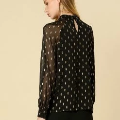 Allegra K Cut Out Long Sleeve Chiffon Blouses With Stand Collar In Metallic Dots Women 20 Allegra K Cut Out Long Sleeve Chiffon Blouses With Stand Collar In Metallic Dots Women