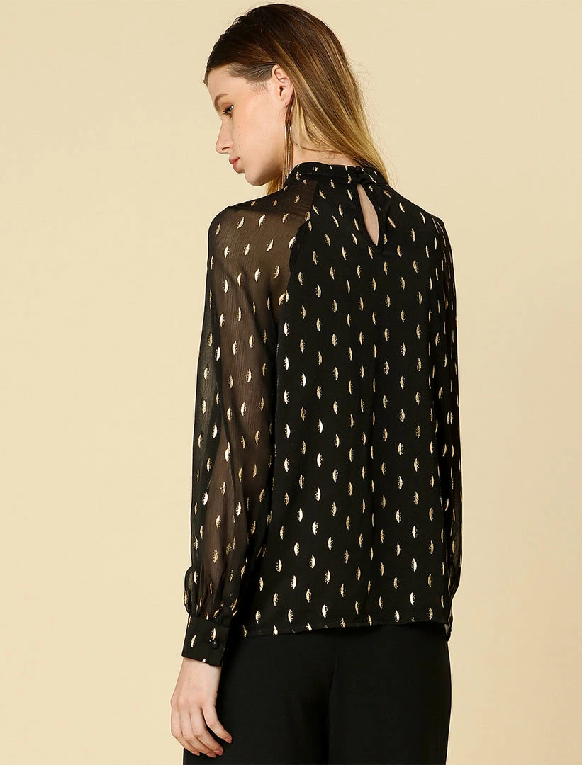 Allegra K Cut Out Long Sleeve Chiffon Blouses With Stand Collar In Metallic Dots Women 8 Allegra K Cut Out Long Sleeve Chiffon Blouses With Stand Collar In Metallic Dots Women