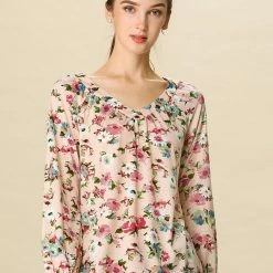 Women Allegra K 3/4 Sleeve V Neck Floral Blouse 24 Women Allegra K 3/4 Sleeve V Neck Floral Blouse