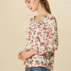 Women Allegra K 3/4 Sleeve V Neck Floral Blouse 25 Women Allegra K 3/4 Sleeve V Neck Floral Blouse