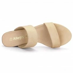 Allegra K Women's Block Heel Dual Straps Slide Sandals
