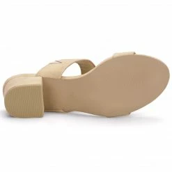 Allegra K Women's Block Heel Dual Straps Slide Sandals