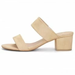 Allegra K Women's Block Heel Dual Straps Slide Sandals