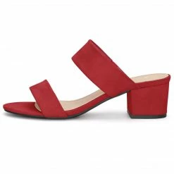 Allegra K Women's Block Heel Dual Straps Slide Sandals