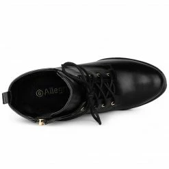 Allegra K Women's Round Toe Chunky Heel Lace Up Platform Boots