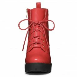 Allegra K Women's Round Toe Chunky Heel Lace Up Platform Boots