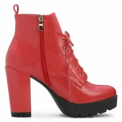 Allegra K Women's Round Toe Chunky Heel Lace Up Platform Boots