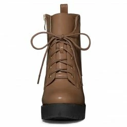 Allegra K Women's Round Toe Chunky Heel Lace Up Platform Boots