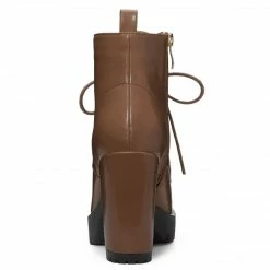 Allegra K Women's Round Toe Chunky Heel Lace Up Platform Boots