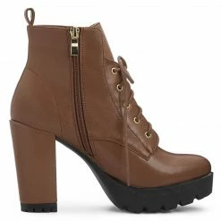 Allegra K Women's Round Toe Chunky Heel Lace Up Platform Boots