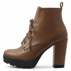 Allegra K Women's Round Toe Chunky Heel Lace Up Platform Boots