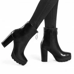 Allegra K Women's Platform Front Zip Chunky Heel Ankle Boots Shoes
