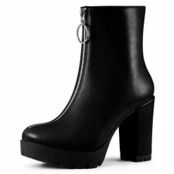 Allegra K Women's Platform Front Zip Chunky Heel Ankle Boots Shoes