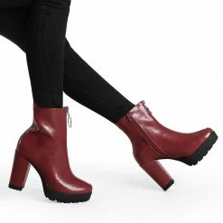 Allegra K Women's Platform Front Zip Chunky Heel Ankle Boots Shoes