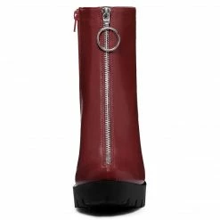 Allegra K Women's Platform Front Zip Chunky Heel Ankle Boots Shoes