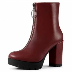 Allegra K Women's Platform Front Zip Chunky Heel Ankle Boots Shoes