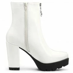 Allegra K Women's Platform Front Zip Chunky Heel Ankle Boots Shoes