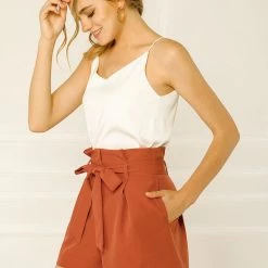 Allegra K Women’s Bow Tie High Waist Short Paper Bag Shorts 84 Allegra K Women’s Bow Tie High Waist Short Paper Bag Shorts