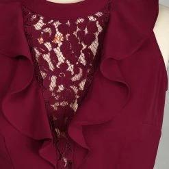 Allegra K Ruffle Décor Lace Front Halter-neck Cut-out Back Sleeveless Peplum Top Women