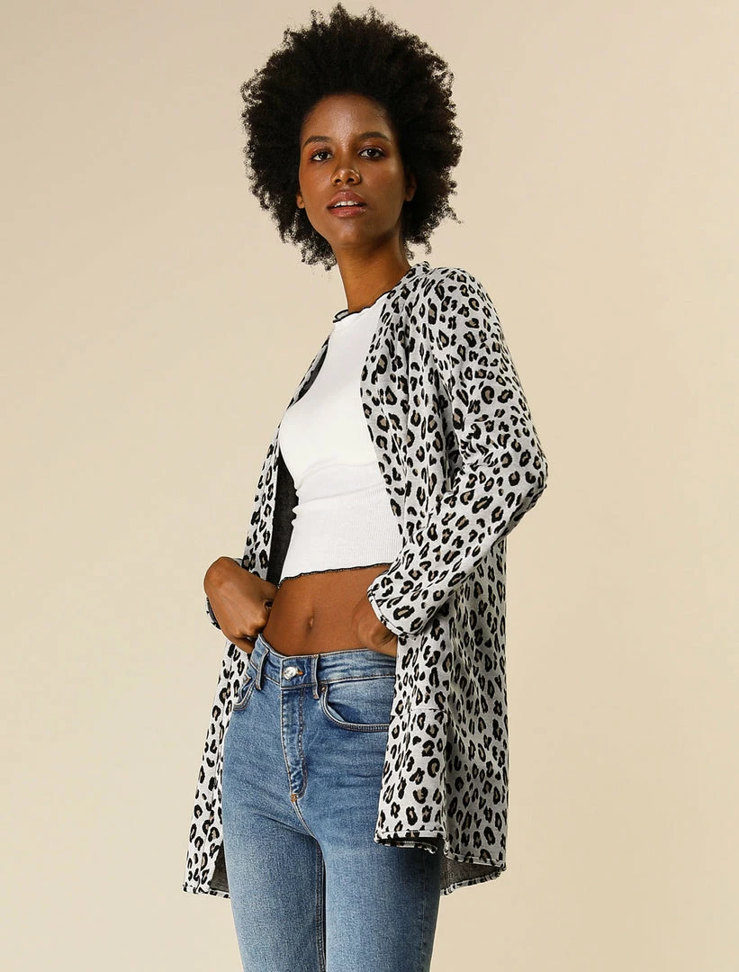 Allegra K Women's Cheetah Print Long Sleeve Open Front Leopard Cardigan 5 Allegra K Women's Cheetah Print Long Sleeve Open Front Leopard Cardigan