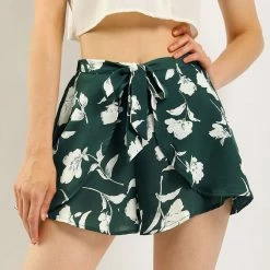 Allegra K Women's Casual Elastic Waist Summer Beach Floral Shorts