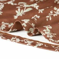 Women Allegra K Floral V Neck Cinched Waist Long Sleeve Dress