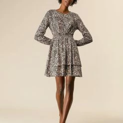 Allegra K Women's Leopard Print Long Sleeve Layered Ruffle Hem Dress 84 Allegra K Women's Leopard Print Long Sleeve Layered Ruffle Hem Dress