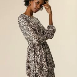 Allegra K Women's Leopard Print Long Sleeve Layered Ruffle Hem Dress 85 Allegra K Women's Leopard Print Long Sleeve Layered Ruffle Hem Dress