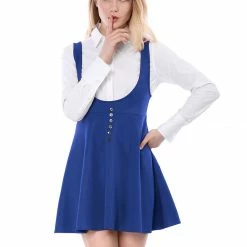 Allegra K Women Button Decor Flared Hem Above Knee Dress Suspender Skirt