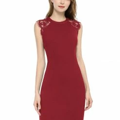 Women Allegra K Lace Back Sheer Sleeveless Dress