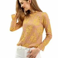 Allegra K Women‘s Chroect Lace See Through Floral Color Block Blouse