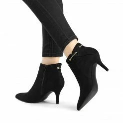 Allegra K Women's Pointed Toe Side Zip Stiletto Heel Ankle Booties