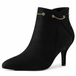 Allegra K Women's Pointed Toe Side Zip Stiletto Heel Ankle Booties