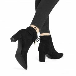Allegra K Women's Pointed Toe Block Heel Zipper Ankle Boots Shoes
