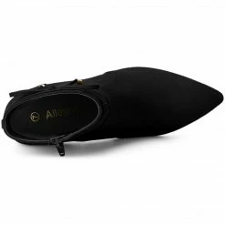 Allegra K Women's Pointed Toe Block Heel Zipper Ankle Boots Shoes