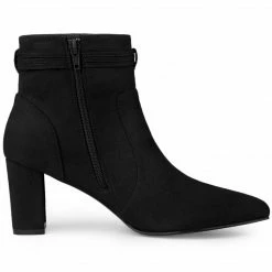 Allegra K Women's Pointed Toe Block Heel Zipper Ankle Boots Shoes