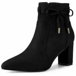 Allegra K Women's Pointed Toe Block Heel Zipper Ankle Boots Shoes