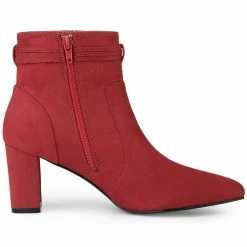 Allegra K Women's Pointed Toe Block Heel Zipper Ankle Boots Shoes