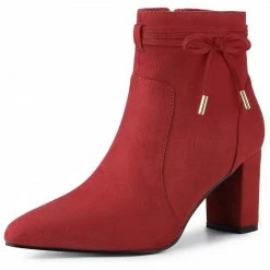 Allegra K Women's Pointed Toe Block Heel Zipper Ankle Boots Shoes